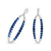 Bids.com 18K White Gold 1.11 Cttw Blue Round Diamond and Blue Sapphire Openwork Oval Shaped Dangle Earrings (F-G Color, VS1-VS2 Clarity) Earrings