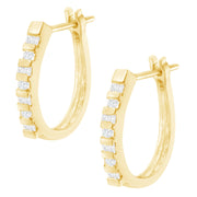 Bids.com 10K Yellow Gold Round and Baguette Cut Diamond Oblong Hinged Leverback Hoop Earrings (Â¼ Cttw, I-J Color, I2-I3 Clarity) Earrings