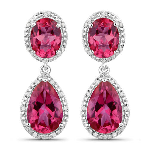 Bids.com 11.35 Carat Genuine Pink Topaz and White Diamond .925 Sterling Silver Earrings Earrings