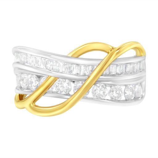 Bids.com 10K White and Yellow Gold 1 1/10 cttw Channel-Set Diamond Bypass Band Ring (J Color, I3 Clarity) - Size 7 Rings