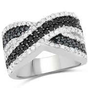 Bids.com 1.57 Carat Genuine Blue Diamond, White Diamond & Black Diamond .925 Sterling Silver Ring Rings
