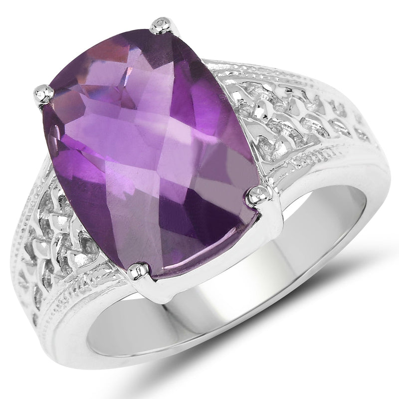 Bids.com 6.50 Carat Genuine Amethyst .925 Sterling Silver Ring Rings