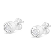 Bids.com .925 Sterling Silver 1/5 Cttw Round Brilliant-Cut Near Colorless Diamond Miracle-Set Bezel Barrel Style Stud Earrings (I-J Color, I2-I3 Clarity) Earrings