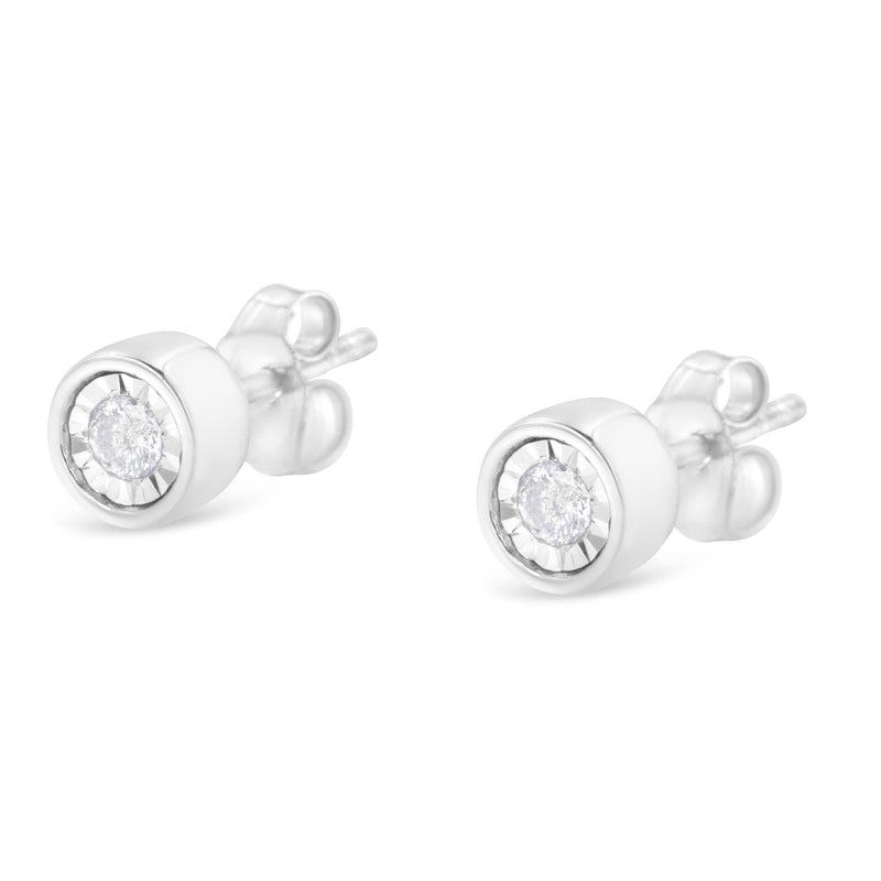 Bids.com .925 Sterling Silver 1/5 Cttw Round Brilliant-Cut Near Colorless Diamond Miracle-Set Bezel Barrel Style Stud Earrings (I-J Color, I2-I3 Clarity) Earrings