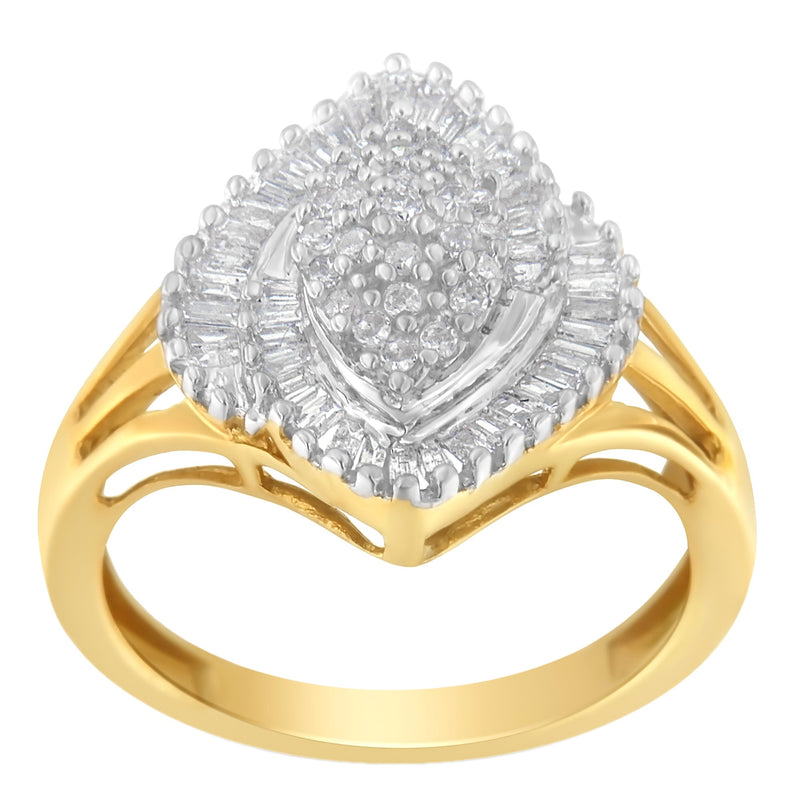 Bids.com 10K Yellow Gold Diamond Cocktail Ring (1/2 Cttw, J-K Color, I2-I3 Clarity) - Size 6-1/2 Rings