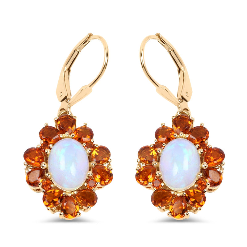 Bids.com 14K Yellow Gold Plated 5.42 Carat Genuine Ethiopian Opal, Citrine and White Topaz .925 Sterling Silver Earrings Earrings