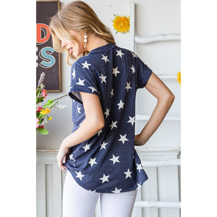 Heimish Star Print V-Neck Short Sleeve T-Shirt