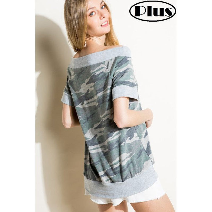 Plus French Terry Camouflage Top