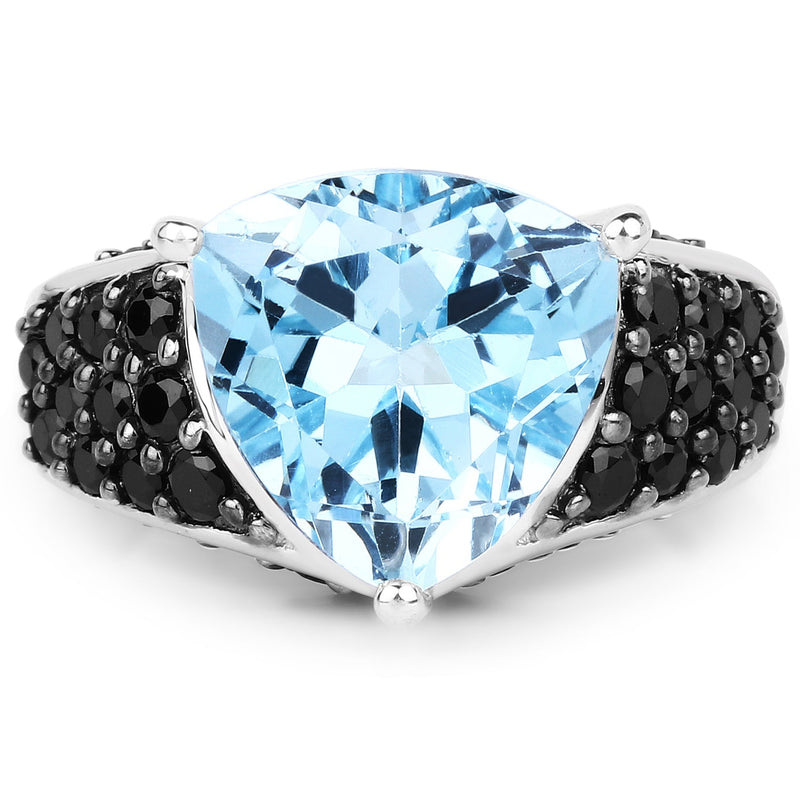 Bids.com 5.49 Carat Genuine Blue Topaz and Black Spinel .925 Sterling Silver Ring Rings