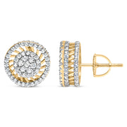 Bids.com 10K Yellow Gold 1.00 Cttw Diamond Halo Radiant Sunburst Stud Earrings (I-J Color, I2-I3 Clarity) Earrings