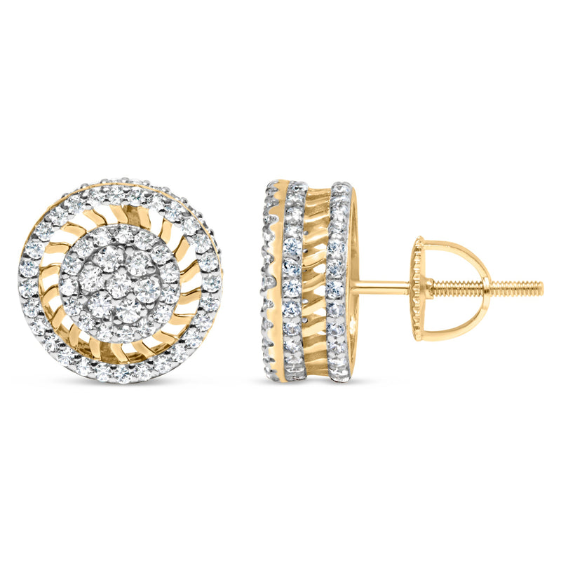 Bids.com 10K Yellow Gold 1.00 Cttw Diamond Halo Radiant Sunburst Stud Earrings (I-J Color, I2-I3 Clarity) Earrings