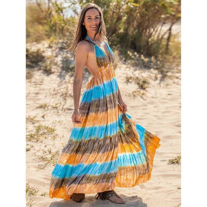 Tie-Dye Halter Neck Sleeveless Dress