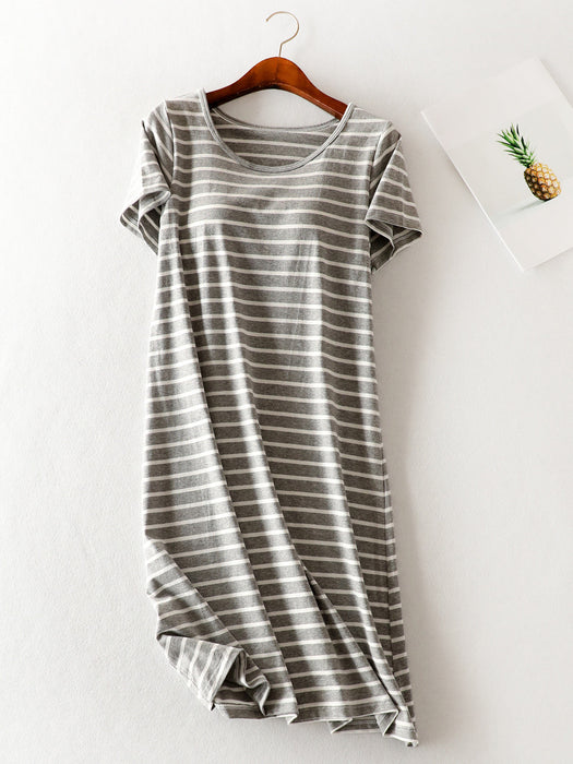 Striped Round Neck Short Sleeve Dress