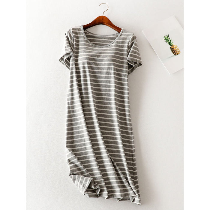 Striped Round Neck Short Sleeve Dress