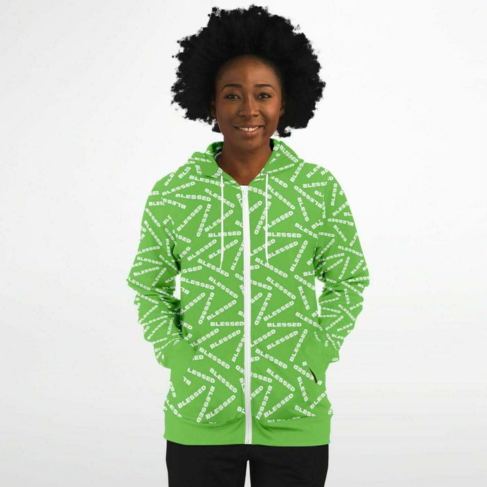 BLESSED Green Fashion Zip-Up Hoodie