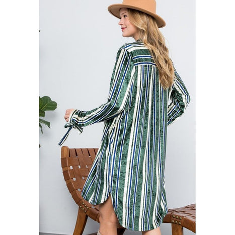 STRIPE VELVET LONG CARDIGAN