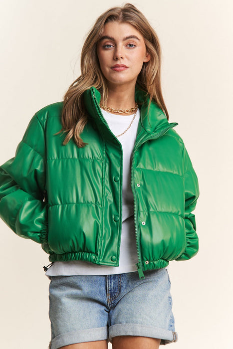 Turtleneck Snap and Zipper Closure Crop Puff Jacket