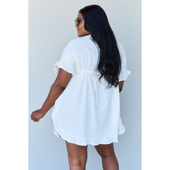 Ruffle Hem Dress with Drawstring Waistband in White