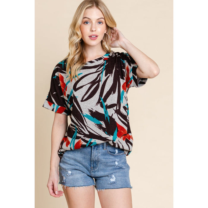 BOMBOM Printed Round Neck Short Sleeve T-Shirt