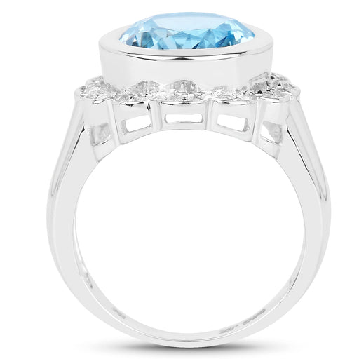 Bids.com 5.39 Carat Genuine Blue Topaz and White Topaz .925 Sterling Silver Ring Rings