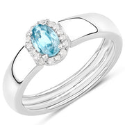 Bids.com 0.68 Carat Genuine Blue Zircon and White Zircon .925 Sterling Silver Ring Rings