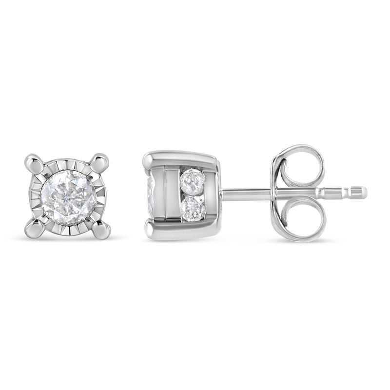 Bids.com .925 Sterling Silver 1.0 Cttw Round Brilliant-Cut Diamond Miracle-Set Solitaire Stud Earrings (H-I Color, I2-I3 Clarity) Earrings
