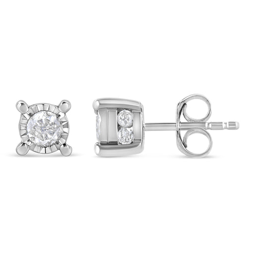 Bids.com .925 Sterling Silver 1.0 Cttw Round Brilliant-Cut Diamond Miracle-Set Solitaire Stud Earrings (H-I Color, I2-I3 Clarity) Earrings