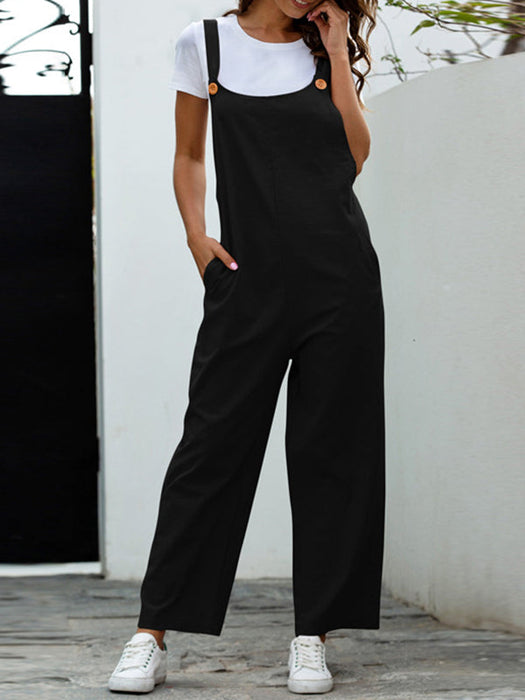 Loose Buttoned Solid Color Overalls by migunica