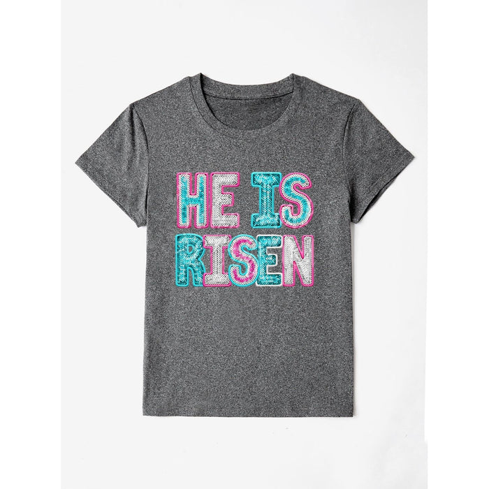 He Is Risen Sequin Round Neck T-Shirt