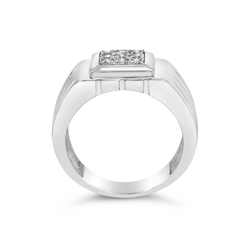 Bids.com .925 Sterling Silver Diamond Accent Miracle-Set 9 Stone Ridged Band Gentlemen's Fashion Ring (I-J Color, I3 Clarity) - Size 10 Rings