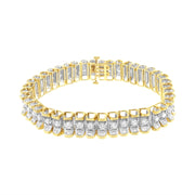 Bids.com 14K Yellow and White Gold 5.0 Cttw Round & Baguette Cut Diamond 7" Reflective Tennis Bracelet (H-I Color, I1-I2 Clarity) Bracelets