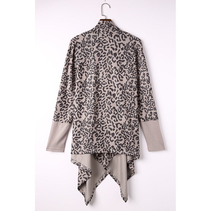 Leopard Open Front Long Sleeve Cover-Up