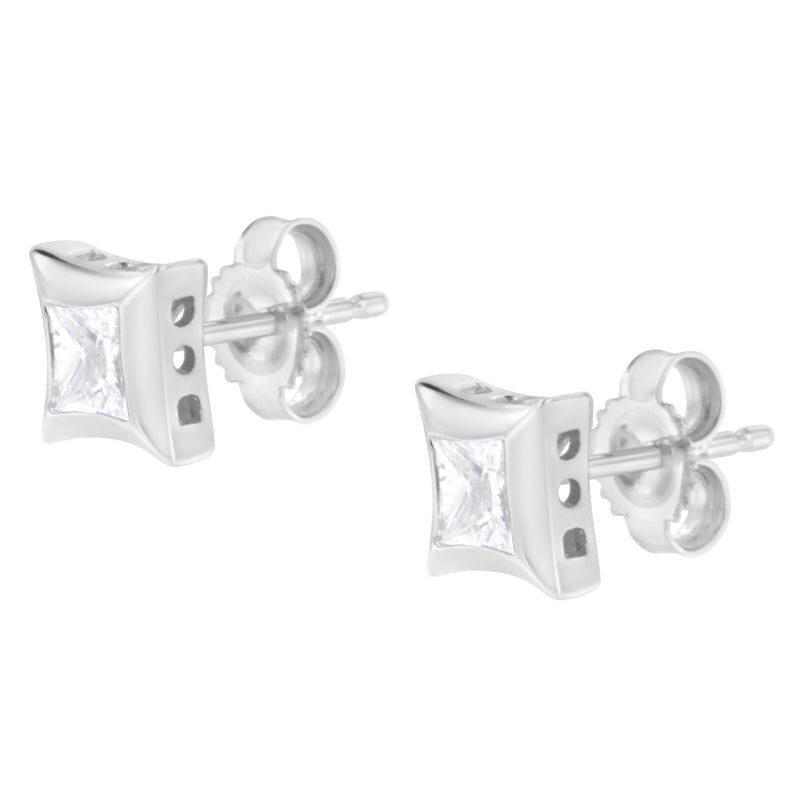 Bids.com 10K White Gold 1/2 Cttw Invisible Set Princess-Cut Diamond Stud Earrings (H-I Color, SI2-I1 Clarity) Earrings