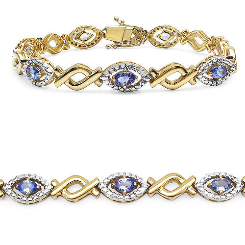 Bids.com 14K Yellow Gold Plated 3.08 Carat Genuine Tanzanite .925 Sterling Silver Bracelet Bracelets