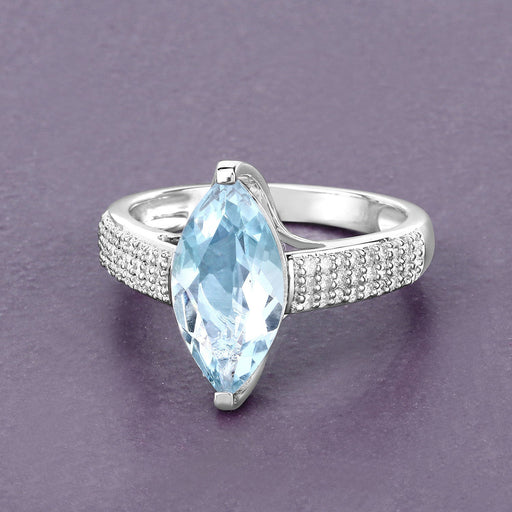 Bids.com 2.09 Carat Genuine Aquamarine and White Diamond 14K White Gold Ring Rings