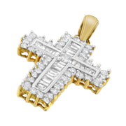Bids.com 14K Yellow Gold 2.0 Cttw Multi-Row Diamond Cross Pendant Necklace Necklaces