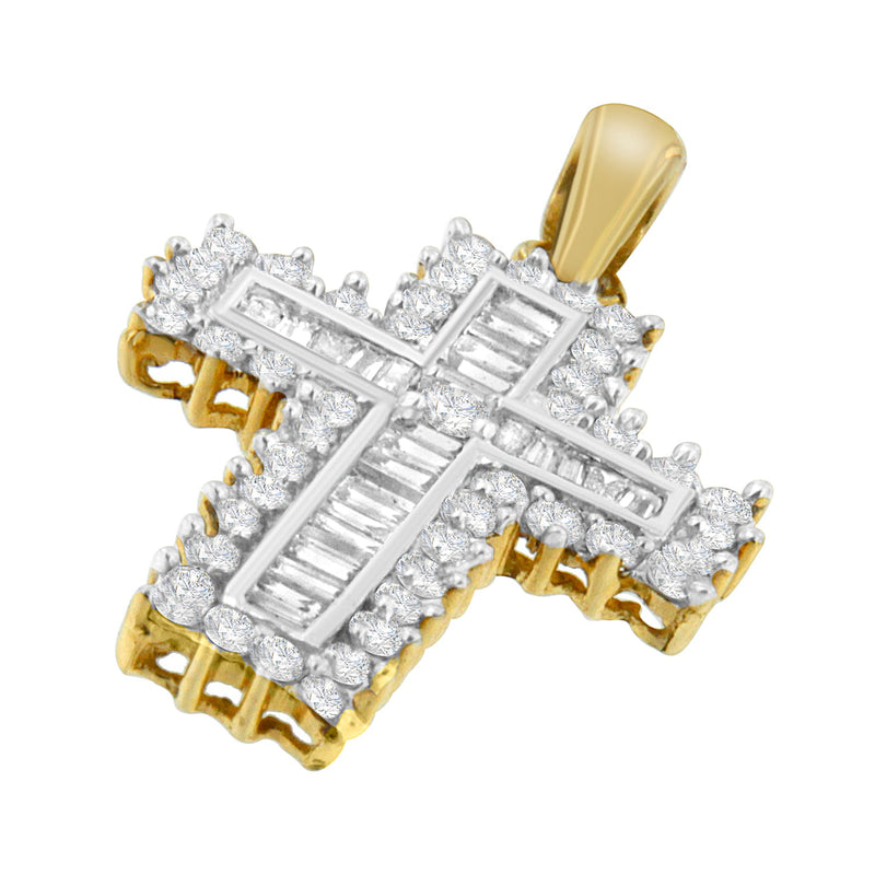 Bids.com 14K Yellow Gold 2.0 Cttw Multi-Row Diamond Cross Pendant Necklace Necklaces