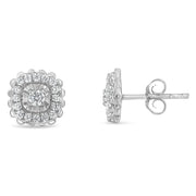 Bids.com .925 Sterling Silver 1/2 Cttw Round-Cut Diamond Halo Cluster Stud Earring (I-J Color, I2-I3 Clarity) Earrings