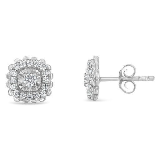 Bids.com .925 Sterling Silver 1/2 Cttw Round-Cut Diamond Halo Cluster Stud Earring (I-J Color, I2-I3 Clarity) Earrings