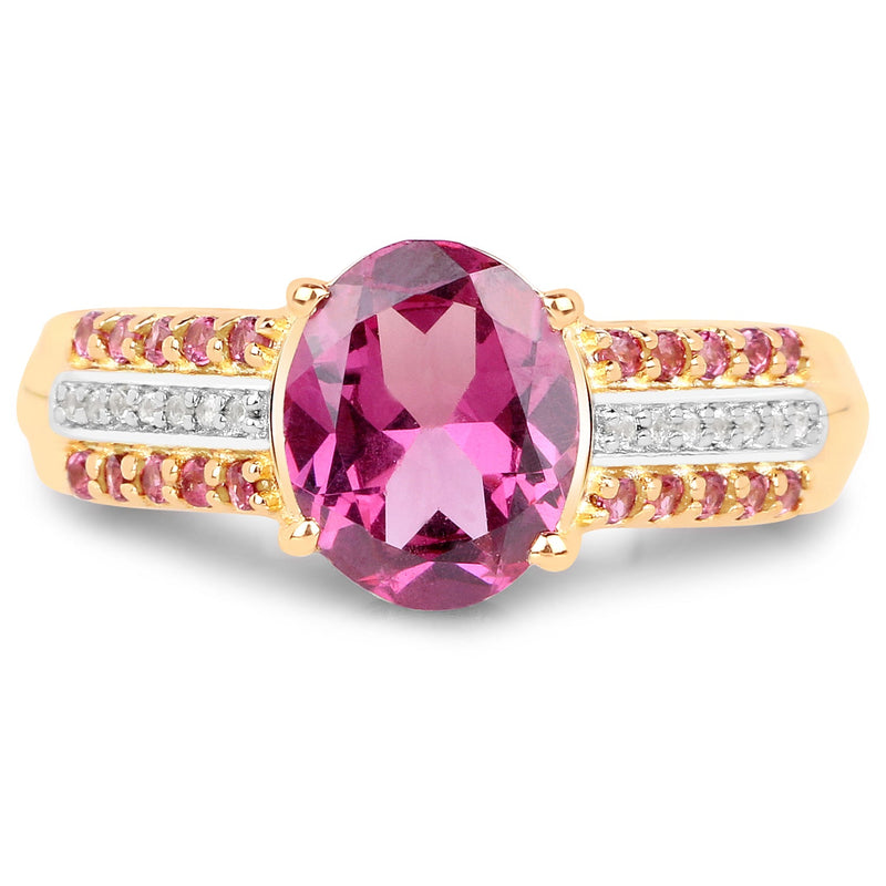 Bids.com 14K Yellow Gold Plated 3.32 Carat Genuine Rhodolite and White Topaz .925 Sterling Silver Ring Rings