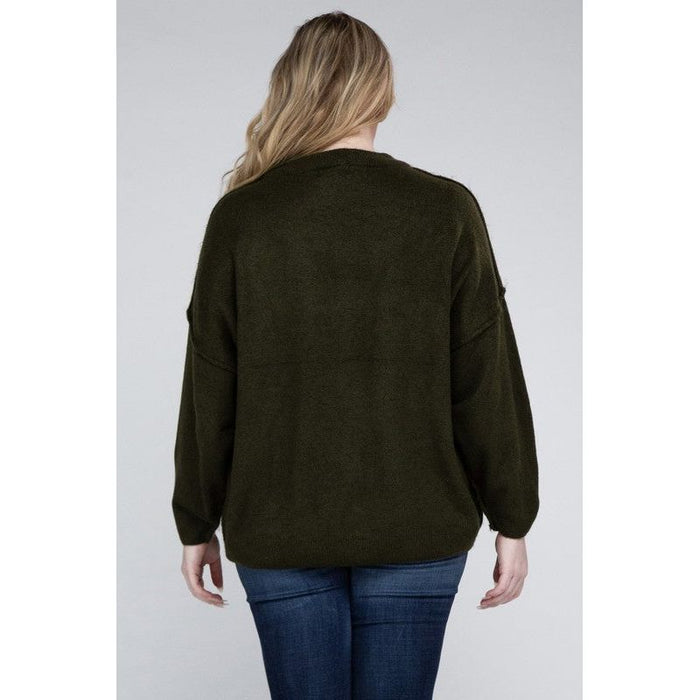 Plus Oversized Round Neck Raw Seam Melange Sweater