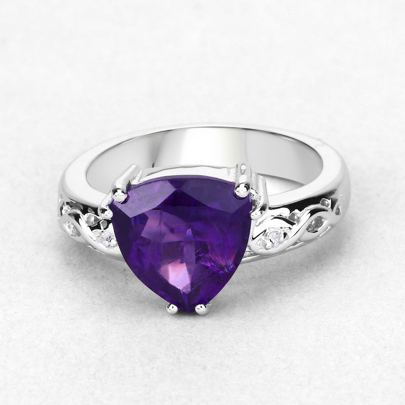 Bids.com 2.71 Carat Genuine Amethyst and White Topaz .925 Sterling Silver Ring Rings