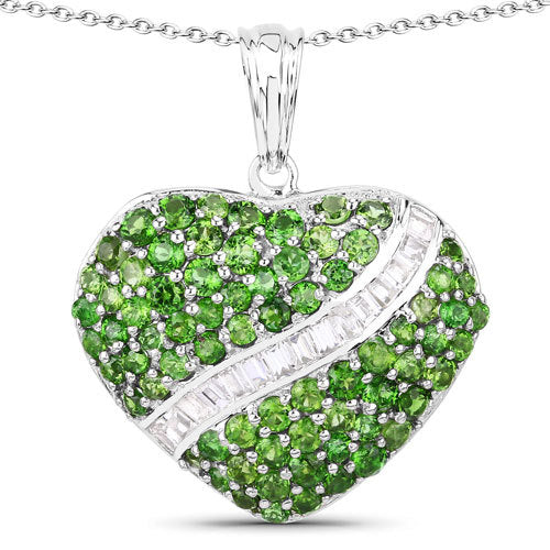 Bids.com 4.51 Carat Genuine Chrome Diopside and White Topaz .925 Sterling Silver Pendant Pendants