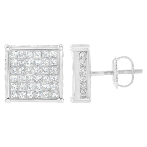 Bids.com 10K White Gold 2ct TDW Princess-Cut Composite Diamond Stud Earring (I-J ,I2-I3) Earrings