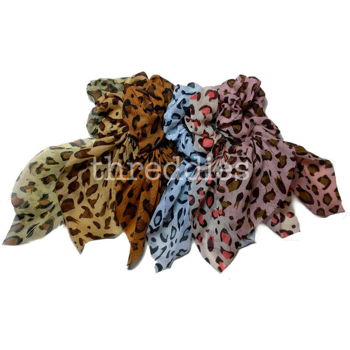 Threddies Chiffon Leopard Print Scrunchies With Tails