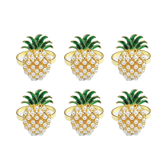 Pineapple Napkin Ring Set of 6 in Gold