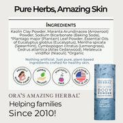 Ora's Amazing Herbal Talc Free Body Powder, Clean Scent Body Powder