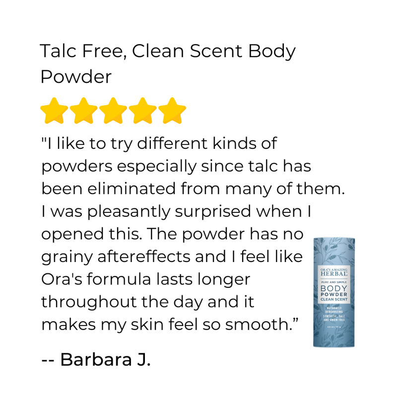 Ora's Amazing Herbal Talc Free Body Powder, Clean Scent Body Powder