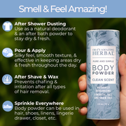 Ora's Amazing Herbal Talc Free Body Powder, Clean Scent Body Powder