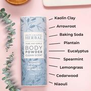 Ora's Amazing Herbal Talc Free Body Powder, Clean Scent Body Powder